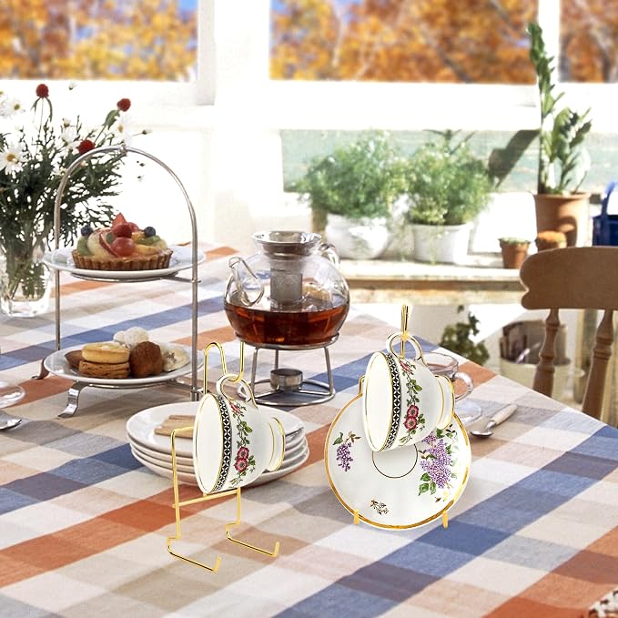 10 Pcs Tea Cup and Sau-cers Display Stand, Metal China Tea Cup Holder Display - Image 5
