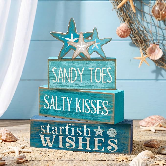Yuntau 4 Pcs Summer Table Decorations Beach Tiered Tray Decor Starfish Coastal - Image 6