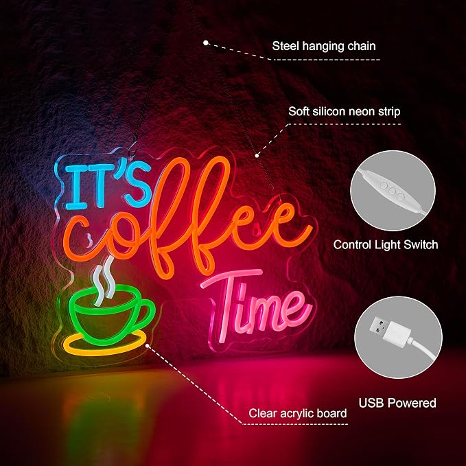 It's Coffee Time Neon Sign for Wall Décor Dimmable Coffee Station Farmhouse Bar - Image 4