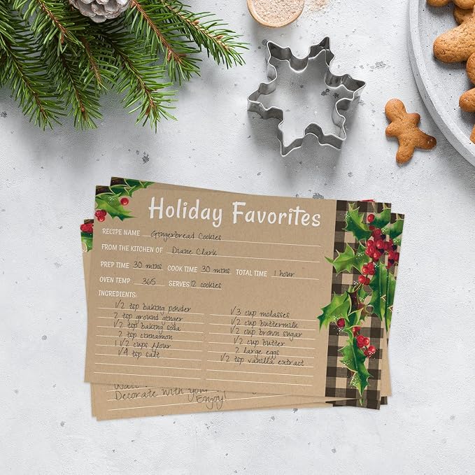 Kraft Look Holiday Favorites Recipe Cards / 50 Rustic Faux Kraft Christmas - Image 3