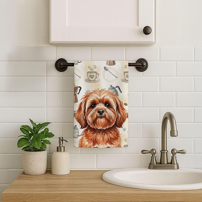 Caroline's Treasures Red Lhasa Apso Coffee Bar Kitchen Towel Velour Plush Front - Image 7