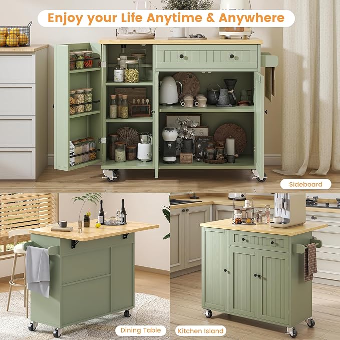 Bigbiglife Kitchen Island with Drop Leaf, Island Table on Wheels with Storage - Image 7