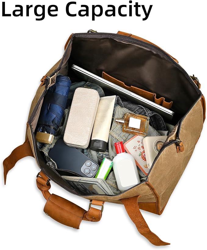 Water Resistant Canvas + Leather Travel Luggage Tote Duffle Gym Suitcase - Image 6
