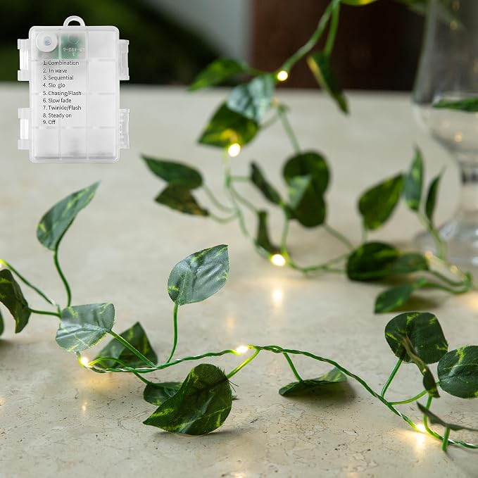 Vine with Fairy Lights, 33ft 100 LEDs Vine Lights Pothos Battery Operated by NWLIGHT