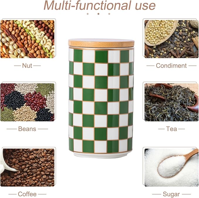 Kitchen Countertop Ceramic Checkered Canisters, Airtight Kitchen Canisters - Image 3