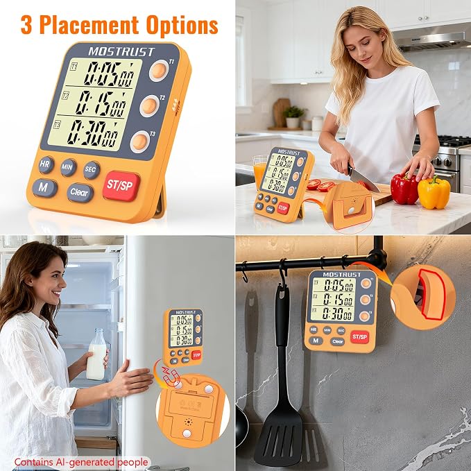 Digital Dual Kitchen Timer, 3 Channels Countdown Triple Timer - Image 6