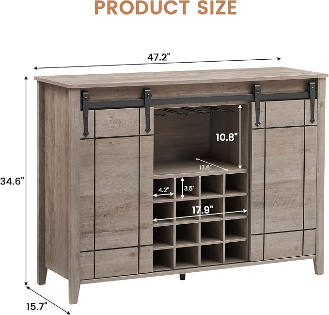 Bar Cabinet, Farmhouse Storage Cabinet Cupboard Table - Image 2