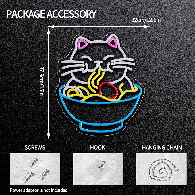 Fortune Cat Ramen Neon Sign Dimmable Lucky Cat Neon Light Sign - Image 2