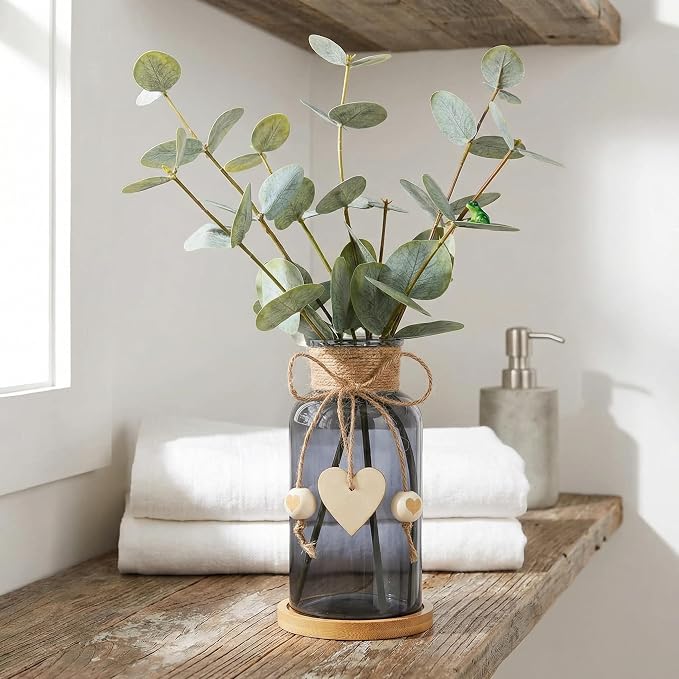Artificial Eucalyptus Greenery Stems in Glass Vase - Image 2