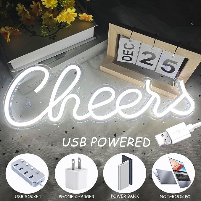 Cheers Neon Sign for Wall Decor, LED Neon Bar Light Sign, USB Powered Wall Neon - Image 4