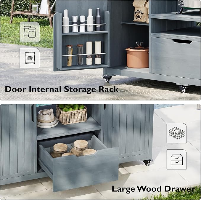 Merax Outdoor Kitchen Island for Big Green Egg Grills, 66.5" Wood Kitchen Island - Image 7