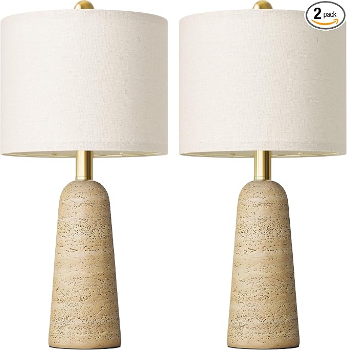 BOBOMOMO 21" Modern Table Lamps Set of 2, Warm Beige Resin Lamp by BOBOMOMO