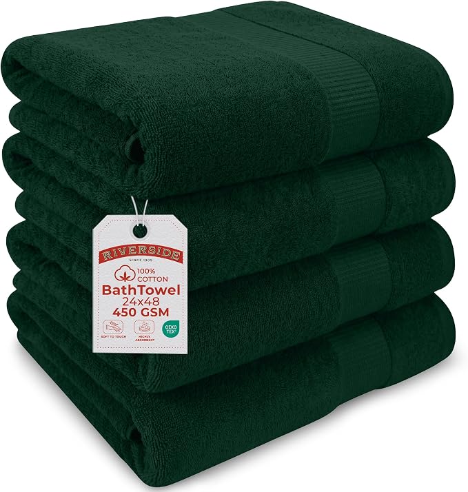 RIVERSIDE Medium Bath Towel Set of 4, 24x48 Inches – 100% Ring-Spun Cotton Bath by RIVERSIDE