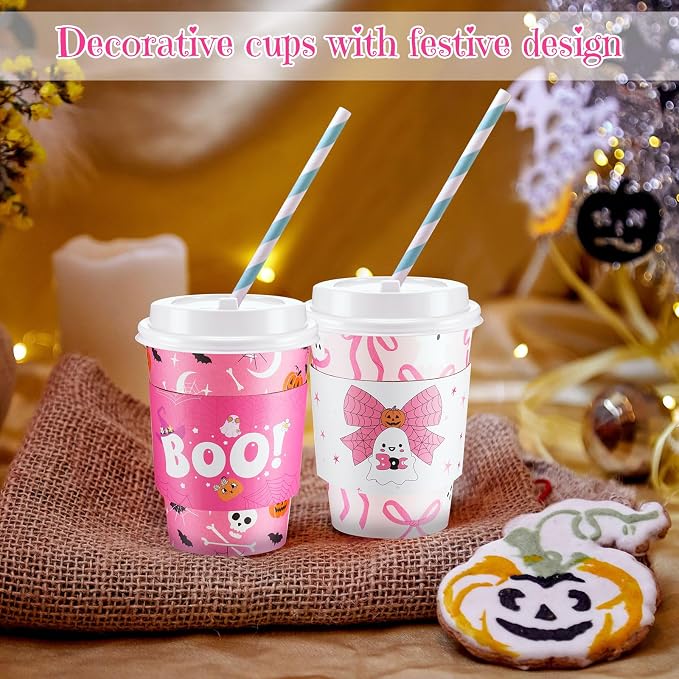 Umigy 100 Pack Halloween Disposable Coffee Cups 12 oz Paper Coffeeware - Image 7
