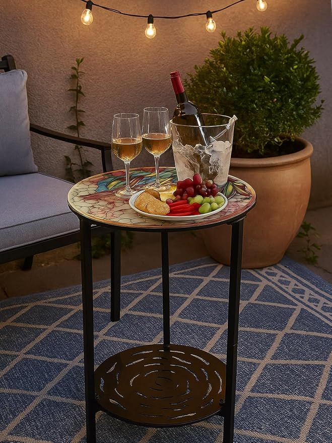 2 Packs Two-Tier Metal Round Side Table Set of Two Black Accent Coffee Tables - Image 8