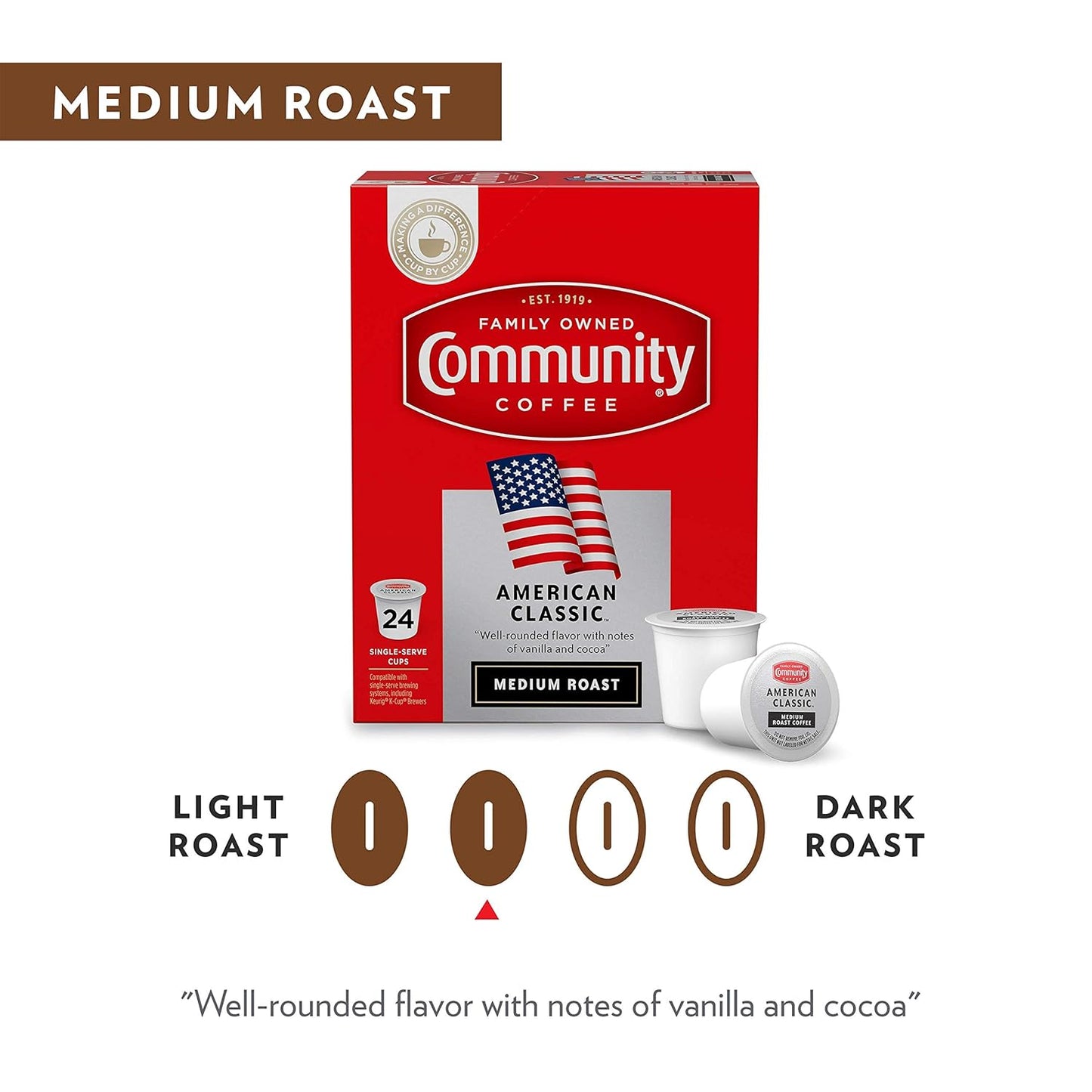Community Coffee American Classic 24 Count Coffee Pods, Medium Roast, Compatible with Keurig 2.0 K-Cup Brewers, 24 Count (Pack of 2)