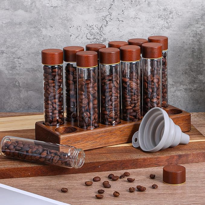 MAQUITA Coffee Bean Storage Set, Lids & Funnel, 2 oz Glass Vials - Image 5