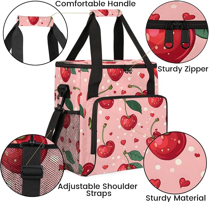 Cherry Coffee Maker Carring Bag, Large Insulated Storage Organizer Case Tote - Image 6