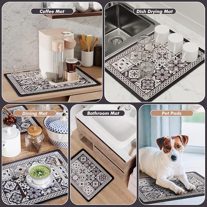 Coffee Mat, Boho Style Dish Drying Mat, Fast Water Absorption, Hide Stains - Image 7