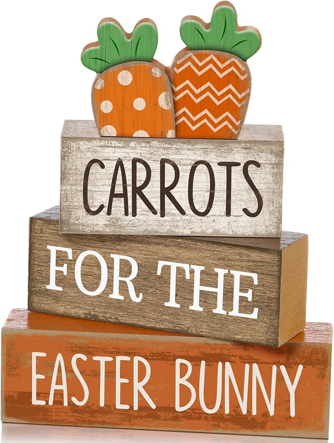 Lineshading 4 Pcs Easter Decor Wooden Carrot Decoration Easter Tiered Tray by Lineshading