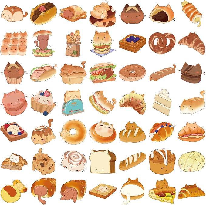 50PCS Kawaii Stickers Animal Food Word Cute Vinyl Sticker Decals Waterproof - Image 3