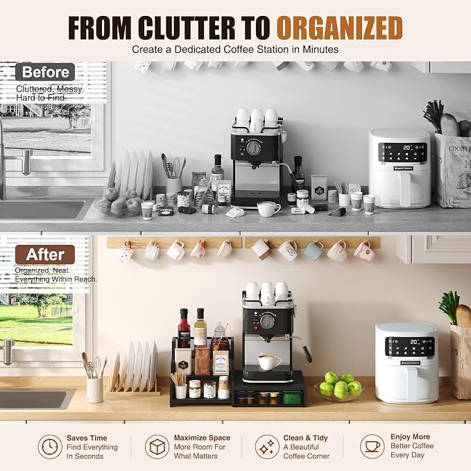 Coffee Station Organizer with K Cup Holder, 28 Pod Capacity, 3-Tier Syrup Rack - Image 6