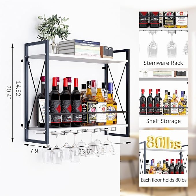 Dokser Wine Rack Wall Mounted 2 Tier Shelf, Wall Wine Rack - Image 2