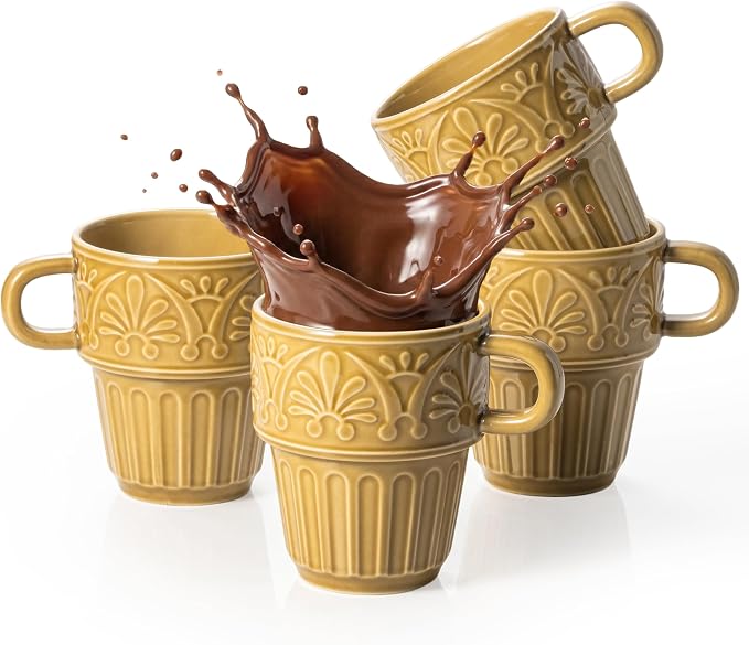 LYEOBOH Ceramic Mugs, 12 OZ Khaki Coffee Mugs Set of 4, Stackable Mug, by LYEOBOH