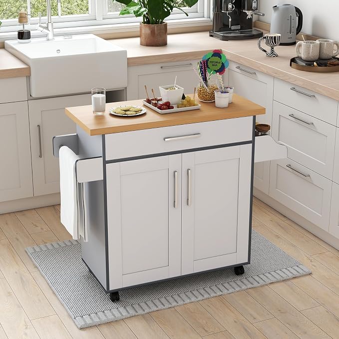LOKO Kitchen Island Cart with Wheels, Rolling Kitchen Storage Cabinet with - Image 4