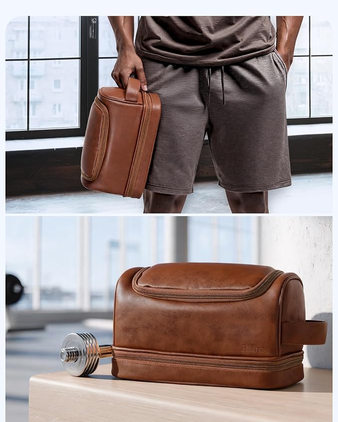 Elviros Toiletry Bag for Mens PU Leather Travel Organizer Kit - Image 8