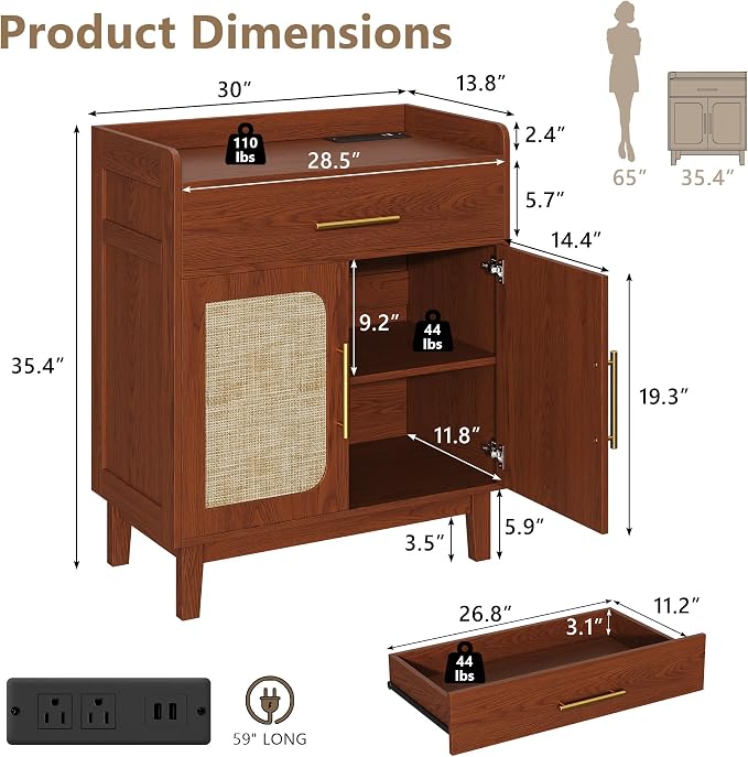 60" Rattan Sideboard Buffet Cabinet - Image 2
