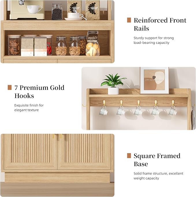Fluted Coffee Bar Cabinet with Storage, Coffee Station with Adjustable Shelf - Image 8