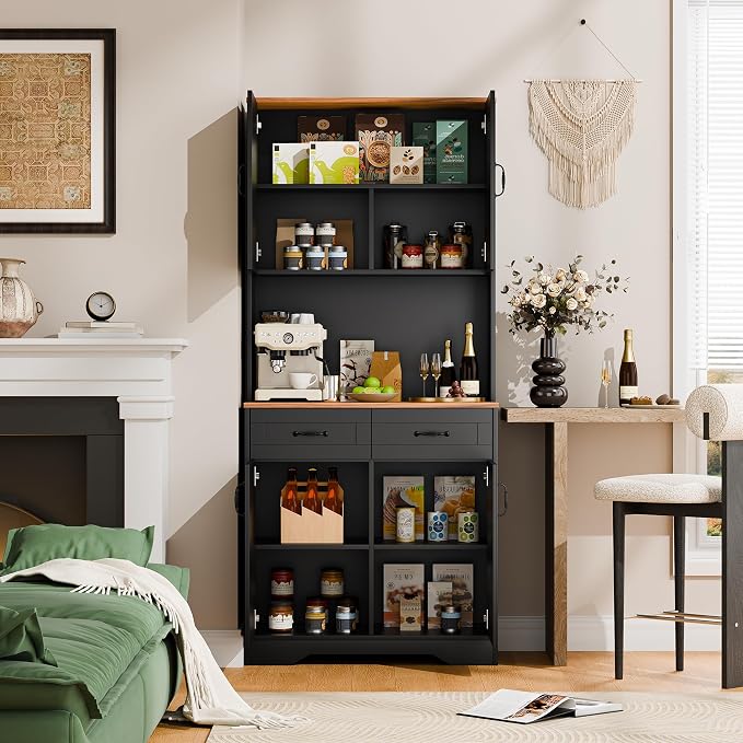 Cozy Castle Pantry Cabinet, Farmhouse Kitchen Hutch Cabinet - Image 6