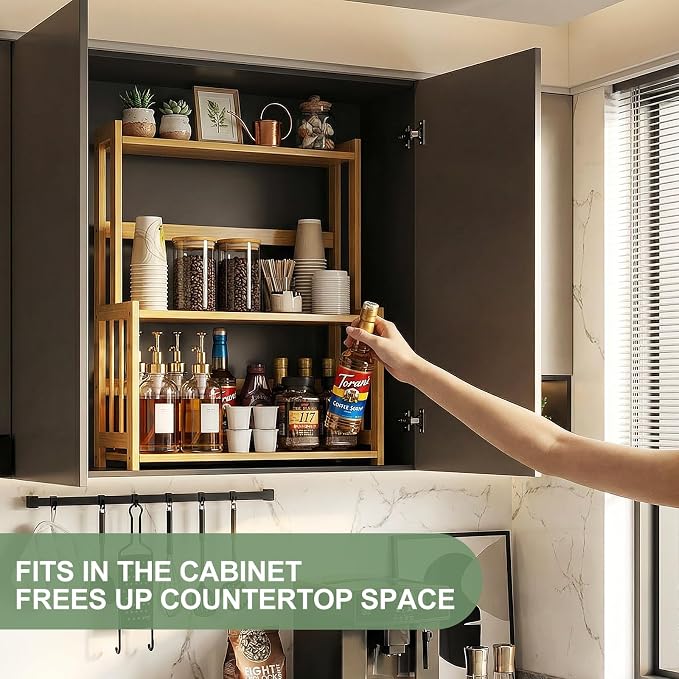 Countertop Coffee Station Organizer, 3 Tier Bamboo Shelf - Image 3
