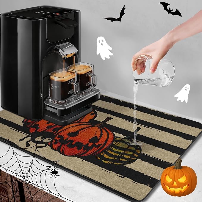 Arttown Coffee Mat for Countertops, Retro Striped Pumpkin Devil Gourd Dish - Image 2