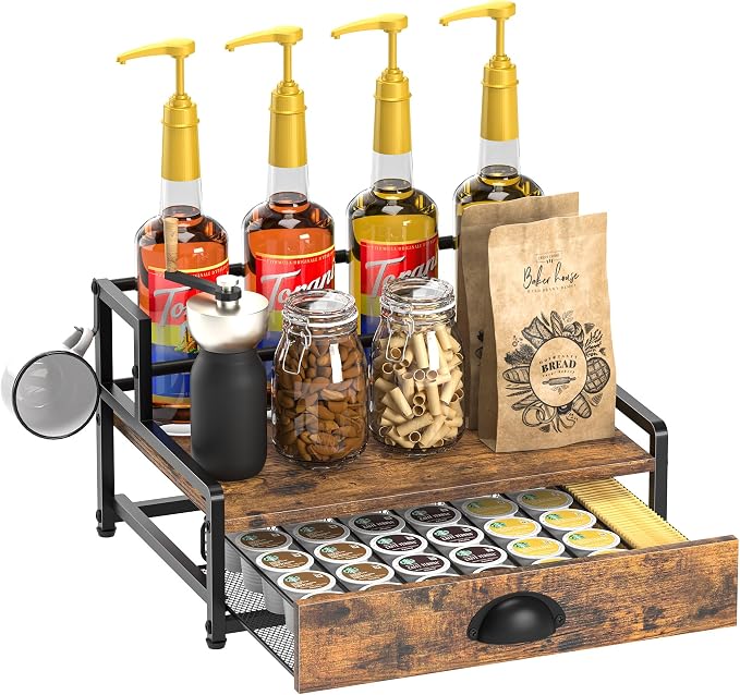 Coffee Syrup Rack Organizer, 2 Tier Countertop Storage Shelves by VANTIMO