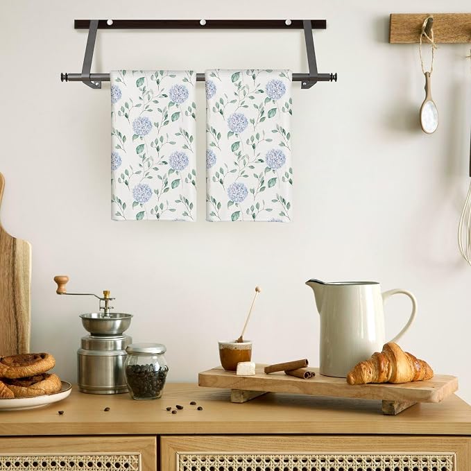 Hydrangea Kitchen Towels, Floral Kitchen Towels, Botanical Flower Dish Towels - Image 3