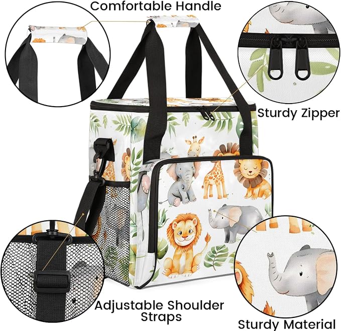 Tropical Rainfore Elephant Giraffe Lion Coffee Maker Carring Bag, Large - Image 6