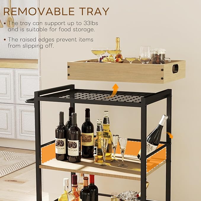 3 Tier Kitchen Cart, Rolling Bar Cart - Image 3