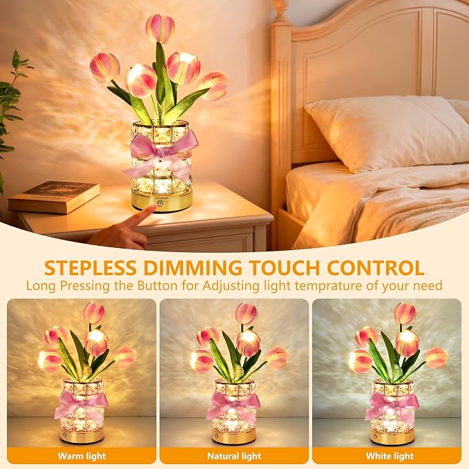 Handmade Flower Lamp, Rechargeable Cordless Touch Table Lamp, 3-Colour - Image 3