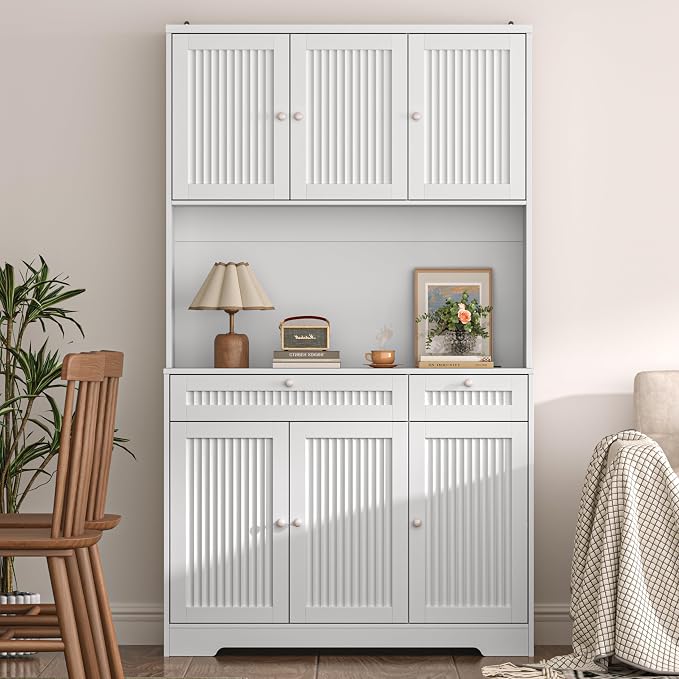 Pantry Storage Cabinet with Charging Station, Kitchen Storage with Adjustable - Image 6