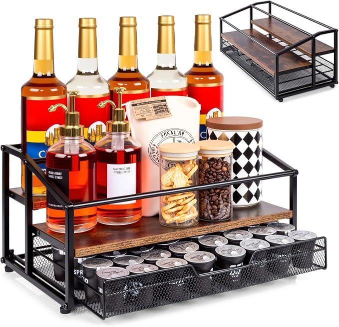 kimilus Coffee Syrup Rack Organizer, 3-Tier 10 Bottle Syrup Rack by kimilus