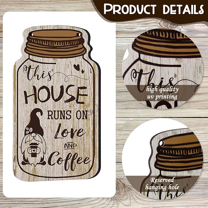 Jetec 4 Pcs Coffee Bar Decor Mason Jar Wood Sign Wall Hanging Plaque But First - Image 4