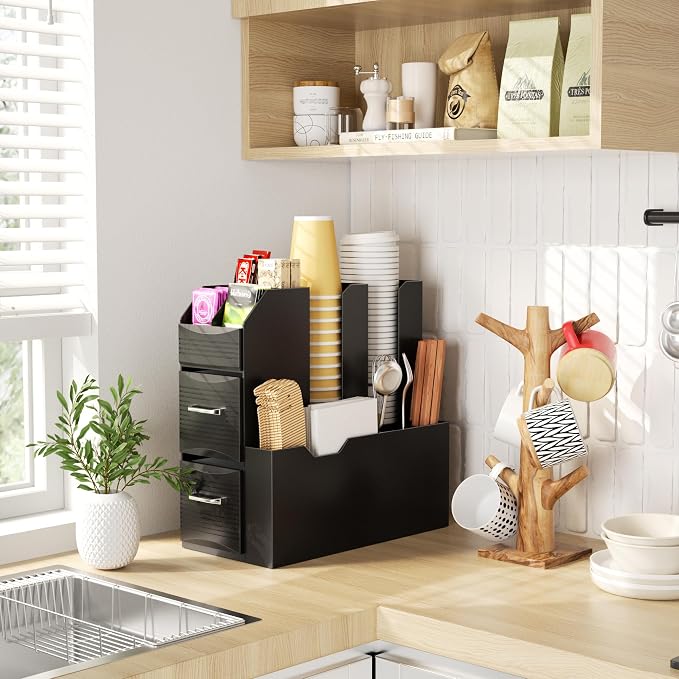 SZQINJI Coffee Condiment Organizer 11-Compartment Breakroom Coffee Station - Image 3