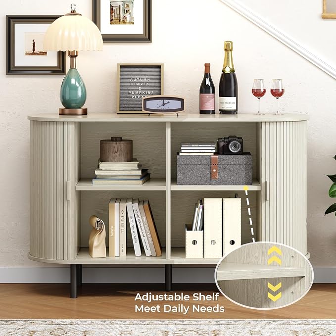 Buffet Cabinet with Storage, Fluted Sideboard Buffet with Sliding Door - Image 3