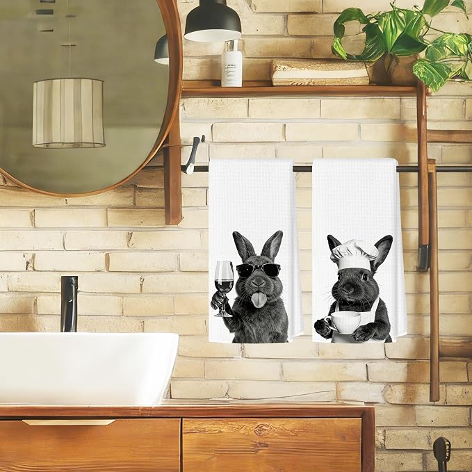 Funny Easter Bunny Wine Coffee Kitchen Towels, Bunny Lovers Gifts Decorative - Image 4