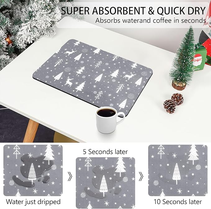 Christmas Dish Drying Mat, Super Absorbent Coffee Mats Fits Under Coffee Maker - Image 3