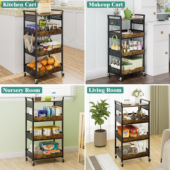 Giwil 4-Tier Rolling Storage Cart, Small Coffee Bar Crafts Makeup Cart - Image 7