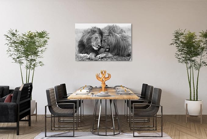 Lion and Lioness Wall Art Black and White Animal Canvas Prints Picture - Image 2
