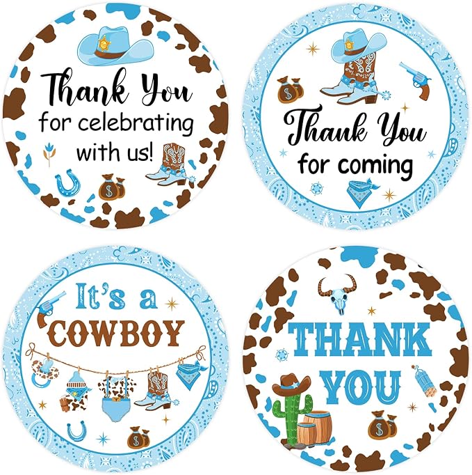 Serencatcher 10 Sheets Cowboy Baby Shower Stickers, Western Cowboy Baby Shower by Serencatcher